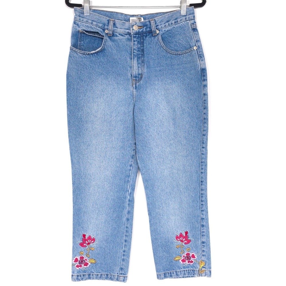 Fashion Elements Jeans Size 10 Vintage Floral Embroidered Cotton Hong Kong Made‎